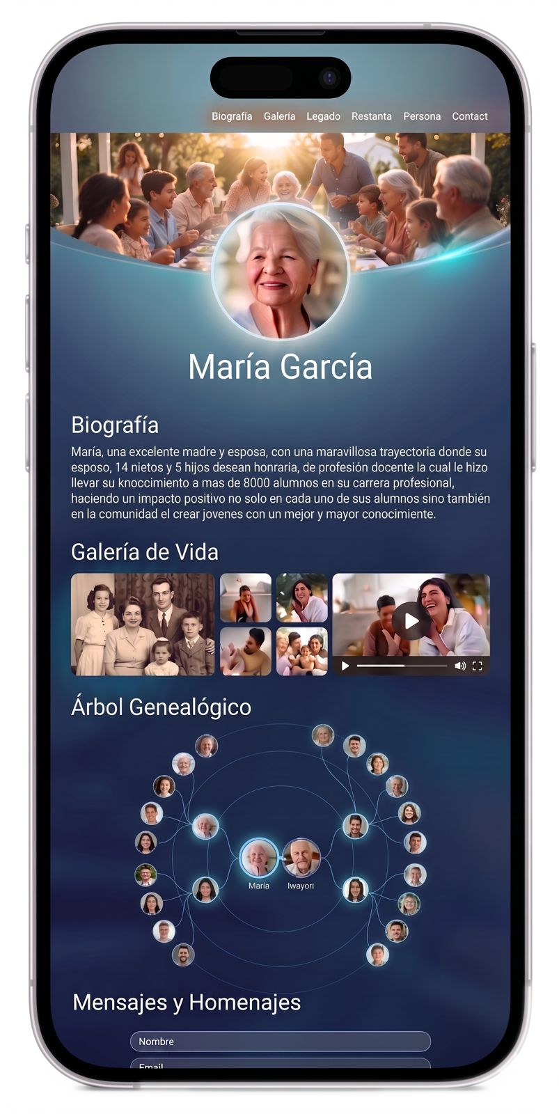 Vista móvil Memoria Infinita